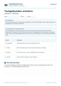 Textgebunden erörtern – kostenloses Deutsch-Arbeitsblatt mit Lösungen (PDF)