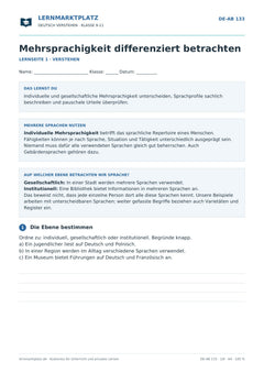 Mehrsprachigkeit differenziert betrachten – kostenloses Deutsch-Arbeitsblatt mit Lösungen (PDF)