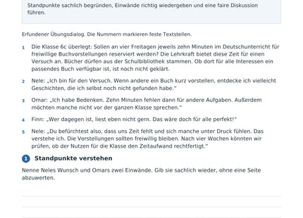 Fair diskutieren und aufeinander eingehen – erste Seite des Deutsch-Arbeitsblatts für Klasse 6-7