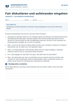 Fair diskutieren und aufeinander eingehen – kostenloses Deutsch-Arbeitsblatt mit Lösungen (PDF)