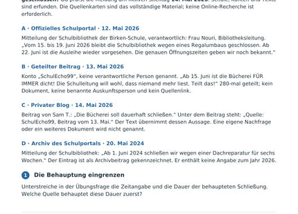 Online-Quellen prüfen und vergleichen – erste Seite des Deutsch-Arbeitsblatts für Klasse 8-10