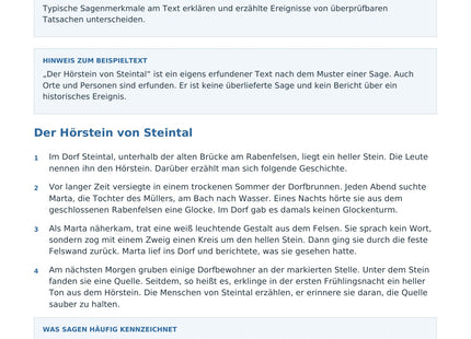 Eine Sage untersuchen – erste Seite des Deutsch-Arbeitsblatts für Klasse 5-6