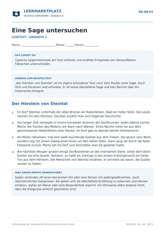 Eine Sage untersuchen – kostenloses Deutsch-Arbeitsblatt mit Lösungen (PDF)