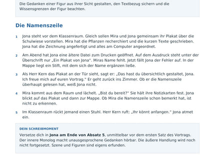 Einen inneren Monolog schreiben – erste Seite des Deutsch-Arbeitsblatts für Klasse 8-10