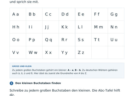 Das Abc kennen und ordnen – erste Seite des Deutsch-Arbeitsblatts für Klasse 1-2