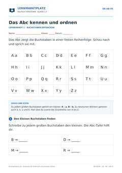 Das Abc kennen und ordnen – kostenloses Deutsch-Arbeitsblatt mit Lösungen (PDF)