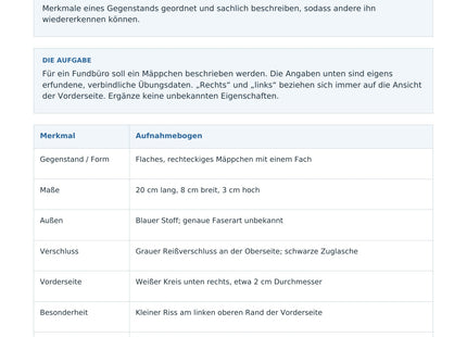 Einen Gegenstand genau beschreiben – erste Seite des Deutsch-Arbeitsblatts für Klasse 5-6