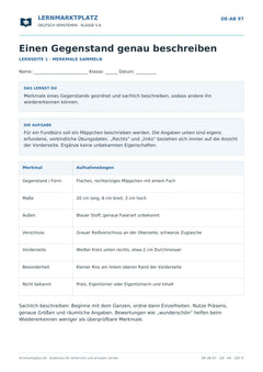 Einen Gegenstand genau beschreiben – kostenloses Deutsch-Arbeitsblatt mit Lösungen (PDF)