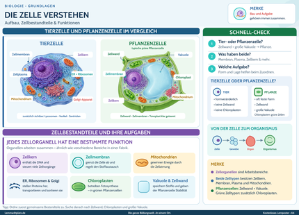 Die Zelle verstehen – Aufbau, Zellbestandteile & Funktionen einfach erklärt – Lernposter / Lernplakat als PDF