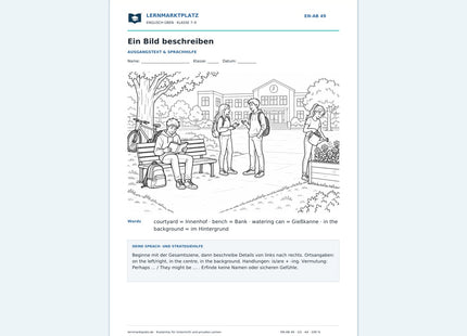 Ein Bild auf Englisch beschreiben - kostenloses Arbeitsblatt mit Lösungen als PDF
