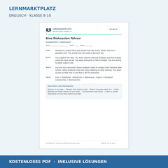 Englisch: Eine Diskussion auf Englisch führen - kostenloses Arbeitsblatt mit Lösungen (PDF)