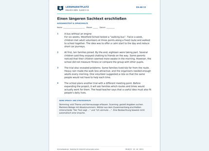 Einen längeren englischen Sachtext erschließen - kostenloses Arbeitsblatt mit Lösungen als PDF