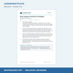 Englisch: Einen längeren englischen Sachtext erschließen - kostenloses Arbeitsblatt mit Lösungen (PDF)