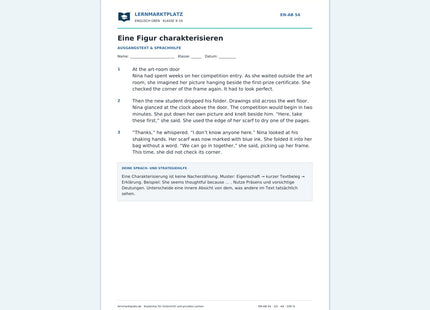 Eine Figur auf Englisch charakterisieren - kostenloses Arbeitsblatt mit Lösungen als PDF