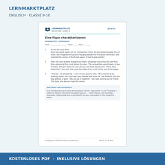 Englisch: Eine Figur auf Englisch charakterisieren - kostenloses Arbeitsblatt mit Lösungen (PDF)