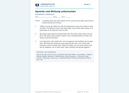 Englische Sprache und Wirkung untersuchen - kostenloses Arbeitsblatt mit Lösungen als PDF