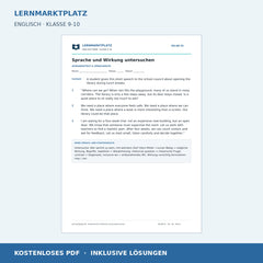 Englisch: Englische Sprache und Wirkung untersuchen - kostenloses Arbeitsblatt mit Lösungen (PDF)