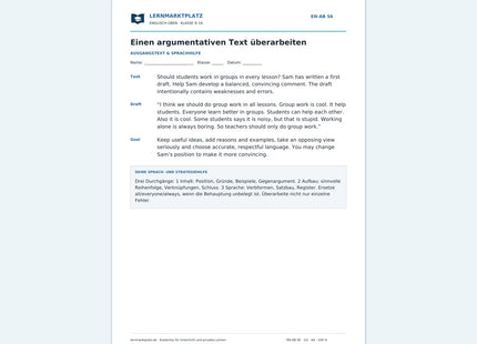 Einen argumentativen englischen Text überarbeiten - kostenloses Arbeitsblatt mit Lösungen als PDF