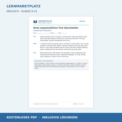 Englisch: Einen argumentativen englischen Text überarbeiten - kostenloses Arbeitsblatt mit Lösungen (PDF)
