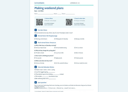 Making weekend plans – Basis: Englisch-Arbeitsblatt mit Audio per QR-Code und Lösungen