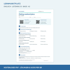 Englisch: Making weekend plans – Basis – kostenloses Hörverstehen-Arbeitsblatt mit Lösungen (PDF)