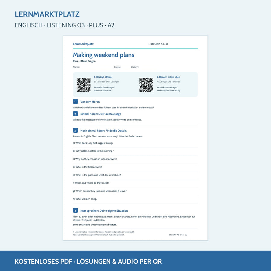 Making weekend plans – Plus: Englisch-Arbeitsblatt mit Audio per QR-Code und Lösungen