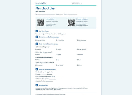 My school day – Basis Arbeitsblatt mit QR-Code und Lösungen