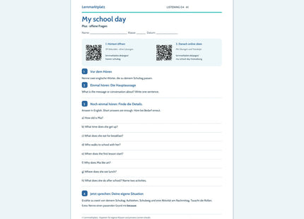 My school day – Plus Arbeitsblatt mit QR-Code und Lösungen