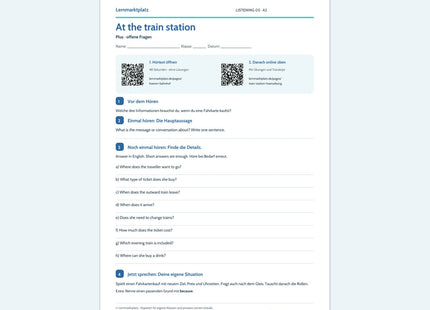 At the train station – Plus Arbeitsblatt mit QR-Code und Lösungen