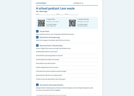 A school podcast: Less waste – Plus Arbeitsblatt mit QR-Code und Lösungen