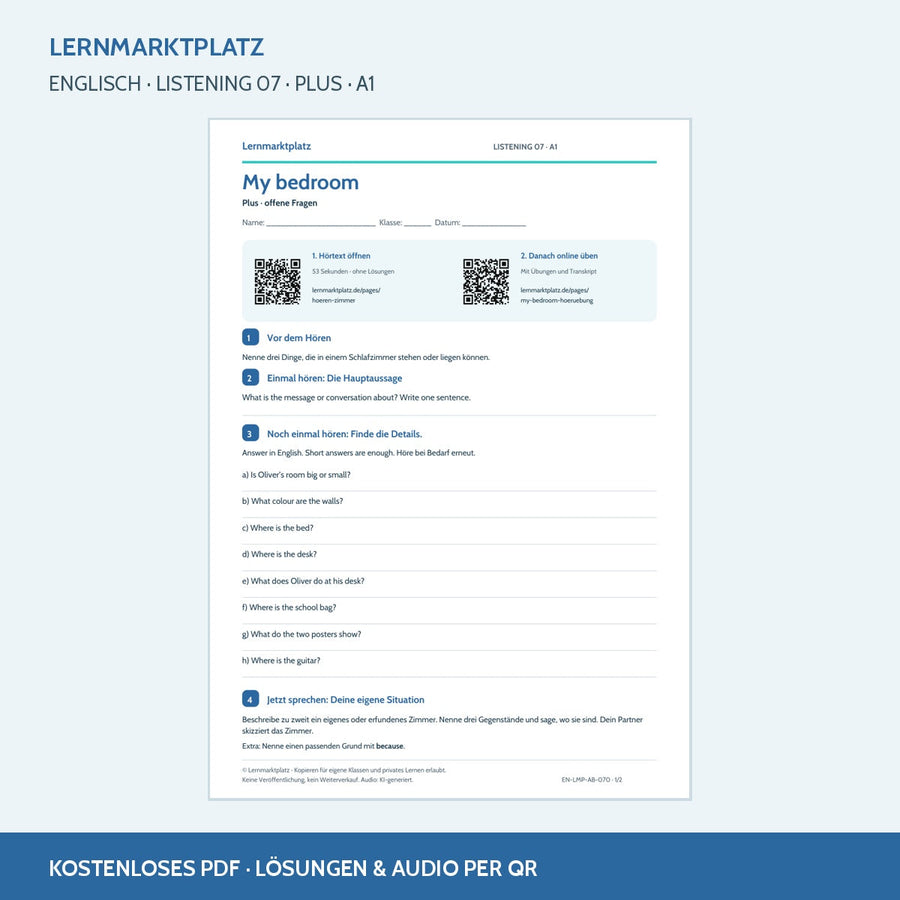 My bedroom – Plus Arbeitsblatt mit QR-Code und Lösungen
