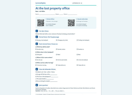 At the lost property office – Basis Arbeitsblatt mit QR-Code und Lösungen