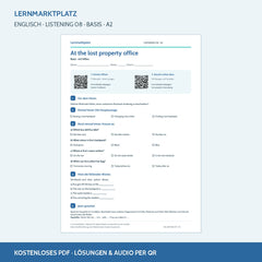 Englisch: At the lost property office – Basis Arbeitsblatt mit Audio & QR-Code (A2)