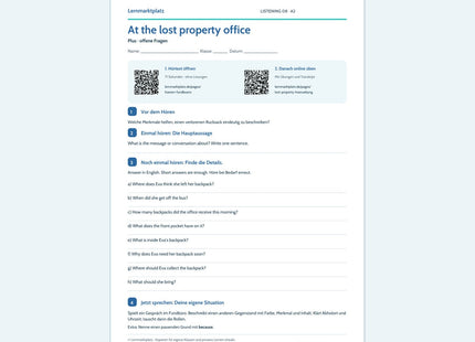 At the lost property office – Plus Arbeitsblatt mit QR-Code und Lösungen