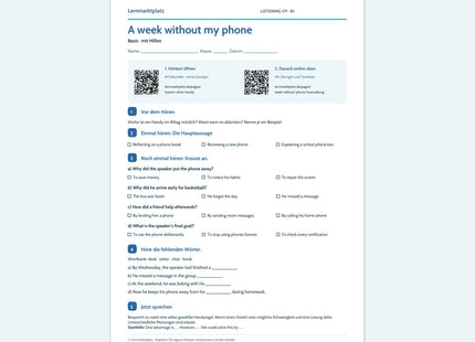 A week without my phone – Basis Arbeitsblatt mit QR-Code und Lösungen