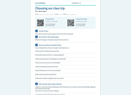 Choosing our class trip – Plus Arbeitsblatt mit QR-Code und Lösungen