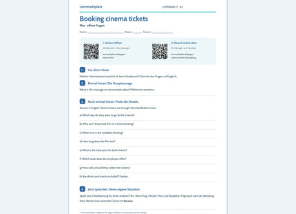Booking cinema tickets – Plus Arbeitsblatt mit QR-Code und Lösungen