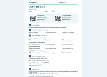 Our repair café – Basis Arbeitsblatt mit QR-Code und Lösungen