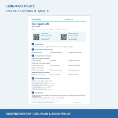 Englisch: Our repair café – Basis Arbeitsblatt mit Audio & QR-Code (B1)