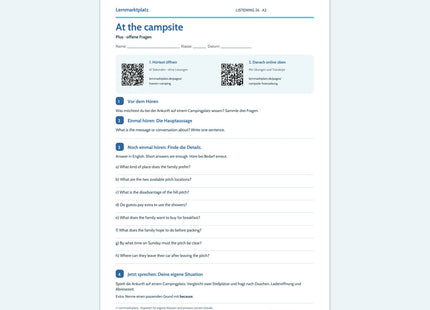 At the campsite – Plus, A2; Arbeitsblatt mit QR-Codes