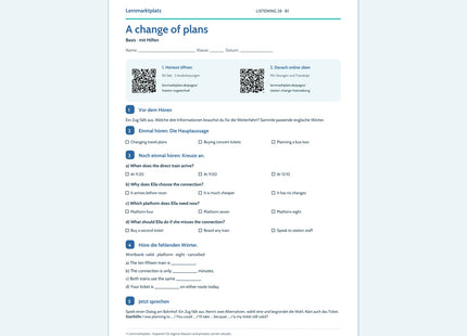 Englisch: A change of plans – Basis Arbeitsblatt mit Audio & QR-Code (B1)