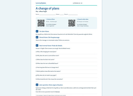Englisch: A change of plans – Plus Arbeitsblatt mit Audio & QR-Code (B1)