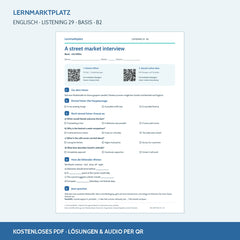 Englisch: A street market interview – Basis Arbeitsblatt mit Audio & QR-Code (B2)