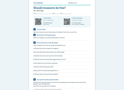 Englisch: Should museums be free? – Plus Arbeitsblatt mit Audio & QR-Code (B2)