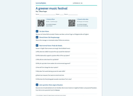 Englisch: A greener music festival – Plus Arbeitsblatt mit Audio & QR-Code (B2)