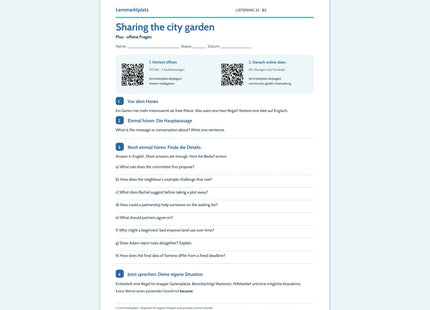 Englisch: Sharing the city garden – Plus Arbeitsblatt mit Audio & QR-Code (B2)