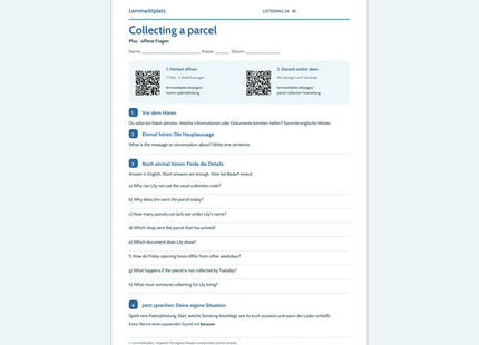 Englisch: Collecting a parcel – Plus Arbeitsblatt mit Audio & QR-Code (B1)