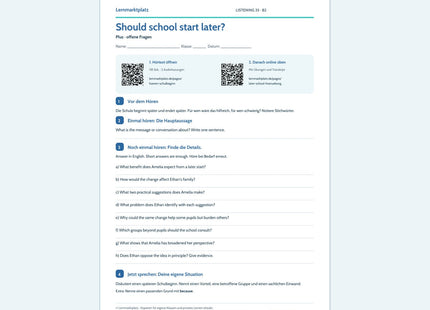 Englisch: Should school start later? – Plus Arbeitsblatt mit Audio & QR-Code (B2)