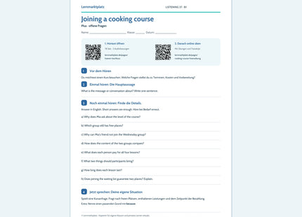 Englisch: Joining a cooking course – Plus Arbeitsblatt mit Audio & QR-Code (B1)
