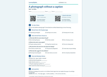 Englisch: A photograph without a caption – Basis Arbeitsblatt mit Audio & QR-Code (B2)